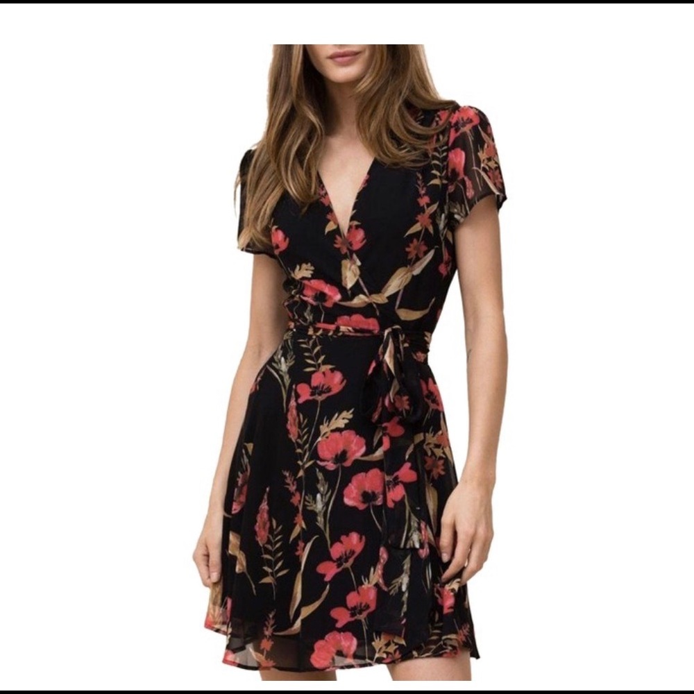 YUMI KIM BLACK FLORAL KENNEDY WRAP DRESS